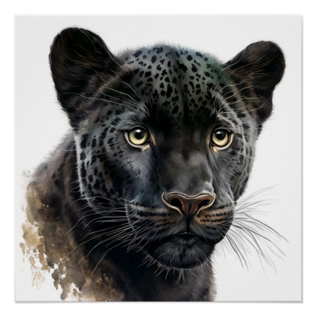 Black Panther Portrait Image Watercolor Poster (Front)