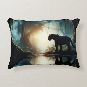 Black Panther Reflected in Pool of Water in Jungle Accent Pillow