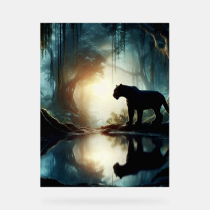 Black Panther Reflected in Pool of Water in Jungle Acrylic Sign