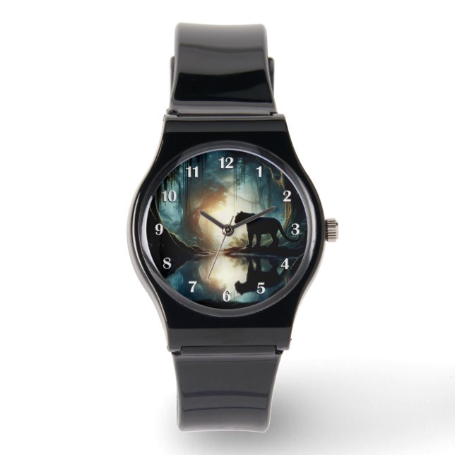 Black Panther Reflected in Pool of Water in Jungle Watch (Front)