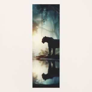 Black Panther Reflected in Pool of Water in Jungle Yoga Mat