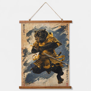 Black Panther Samurai Warrior - Japanese Ink Style Hanging Tapestry