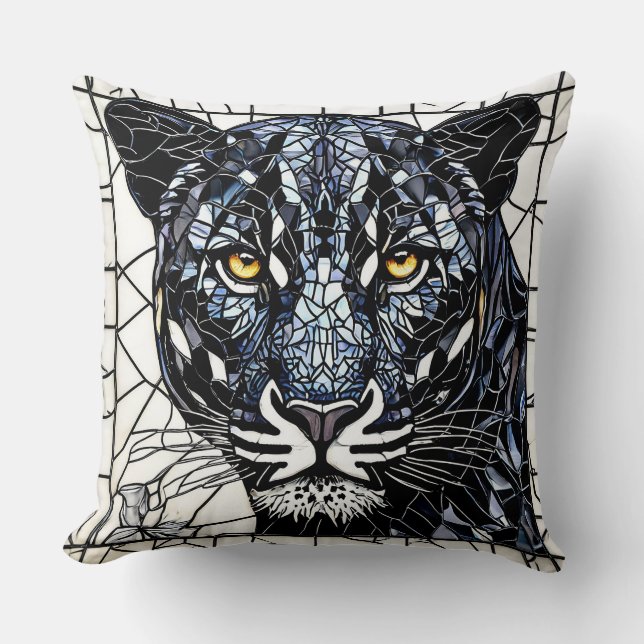 Black Panther stained glass Throw Pillow (Front)