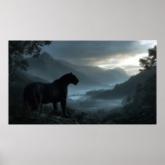 Black Panther Standing on Snowy Mountain Peak Wall Poster