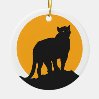 Black panther sunset silhouette ceramic ornament