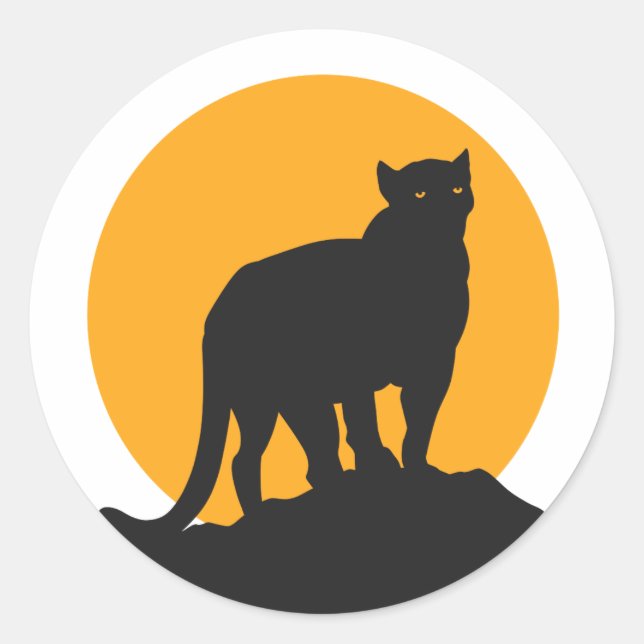 Black panther sunset silhouette classic round sticker (Front)