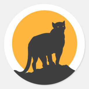 Black panther sunset silhouette classic round sticker