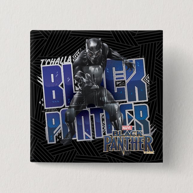 Black Panther | T'Challa - Black Panther Graphic 2 Inch Square Button (Front)