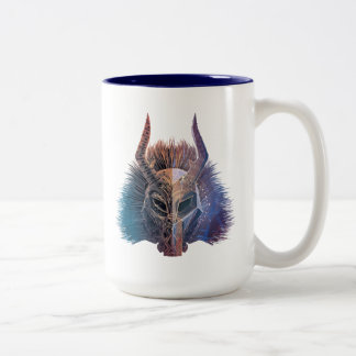 Black Panther | Tribal Mask Overlaid Art Two-Tone Coffee Mug