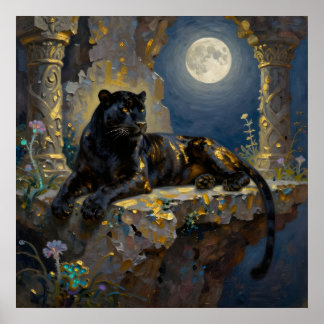 Black Panther under the Full Moon  Poster