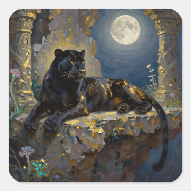 Black Panther under the Full Moon Square Sticker (Front)