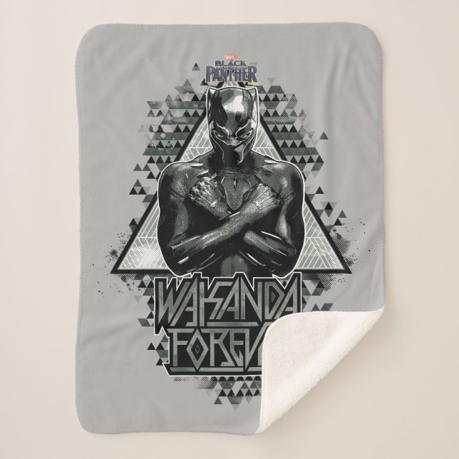Black Panther | "Wakanda Forever" Graphic Sherpa Blanket (Front)