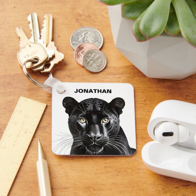 Black Panther Wild Animal Personalized Name Keychain (Desk)