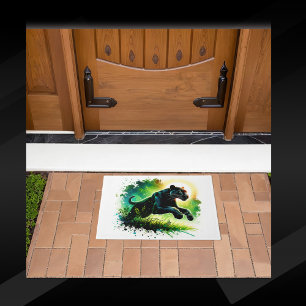 Black Panther with green surroundings Monogram Doormat