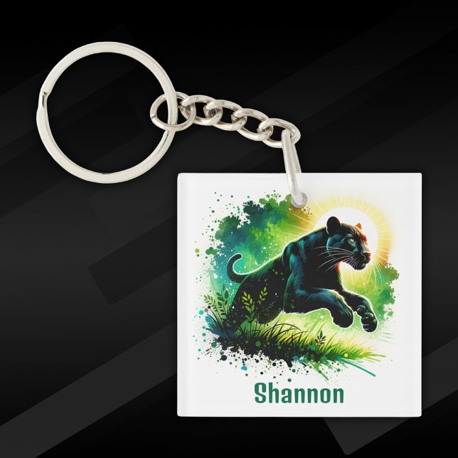 Black Panther with green surroundings Monogram | Keychain (Creator Uploaded)