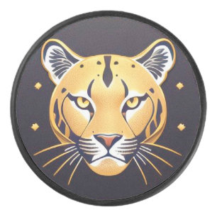 Black Panther with Intricate Artistic Details Hockey Puck