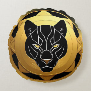 Black Panther with Metallic Details Round Pillow