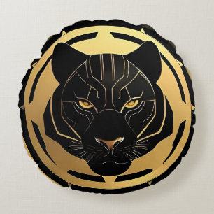 Black Panther with Metallic Details Round Pillow