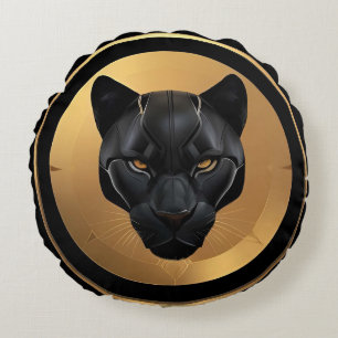 Black Panther with Metallic Details Round Pillow
