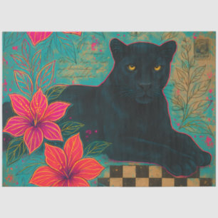 Black Panther with Tropical Flowers   Gothic  Tissue Paper