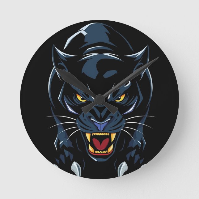 Black panther's head round clock (Front)