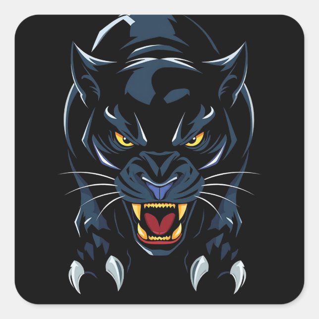 Black panther's head square sticker (Front)