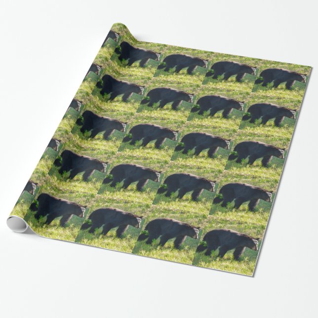 Black Papa Bear Wrapping Paper (Unrolled)