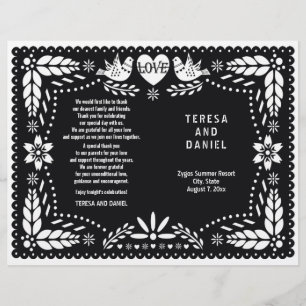 Black papel picado wedding fiesta folded program