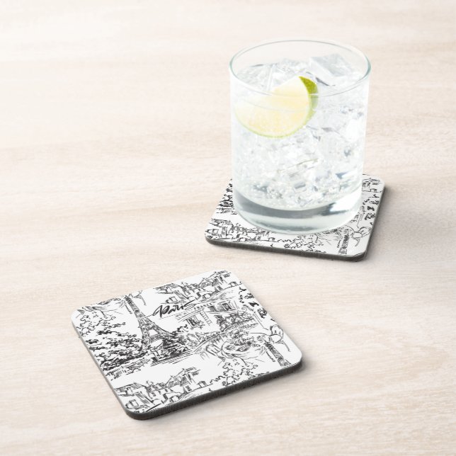 Black Paris Eiffel Tower Toile  Coaster (Right Side)