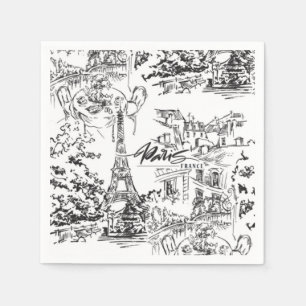 Black Paris Eiffel Tower Toile  Napkin