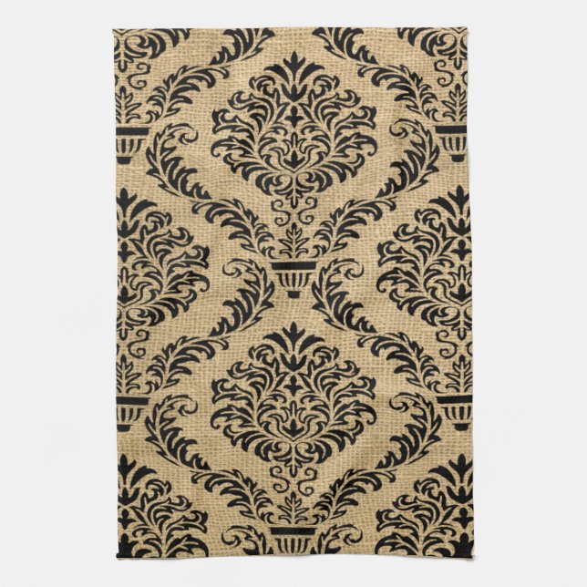 Black Parisian Moods Damask Kitchen Towel (Vertical)