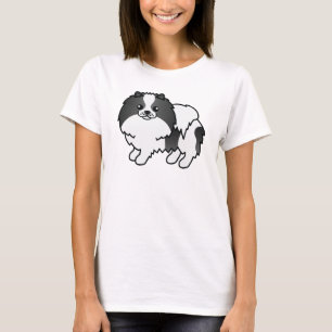 Black Parti-Colour Cute Cartoon Pomeranian Dog T-Shirt