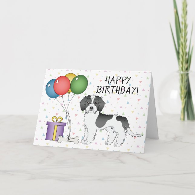 Black Parti-Colour Mini Goldendoodle Dog Birthday Card (Front)