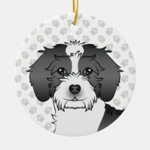 Black Parti-colour Mini Goldendoodle Dog Head Ceramic Ornament