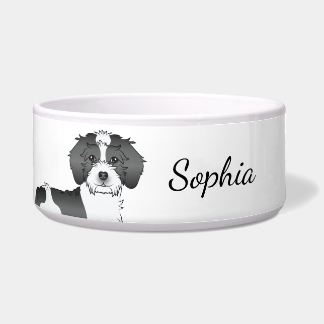 Black Parti-colour Mini Goldendoodle Dog & Name (Front)