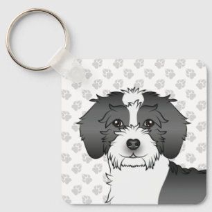 Black Parti-colour Mini Goldendoodle Dog & Name Keychain