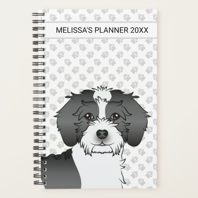 Black Parti-colour Mini Goldendoodle Dog & Text Planner (Front)