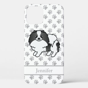 Black Parti-Colour Pomeranian Cartoon Dog & Name iPhone 12 Case