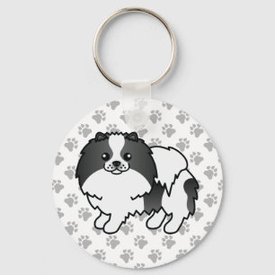 Black Parti-Colour Pomeranian Cartoon Dog & Paws Keychain