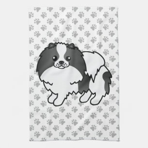 Black Parti-Colour Pomeranian Cute Dog & Paws Kitchen Towel