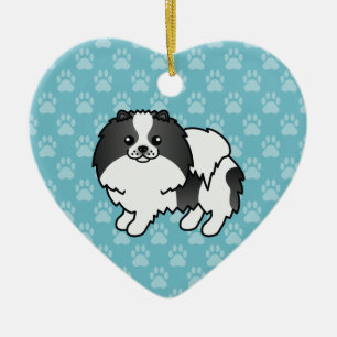 Black Parti-Colour Pomeranian Dog Cartoon Drawing Ceramic Ornament