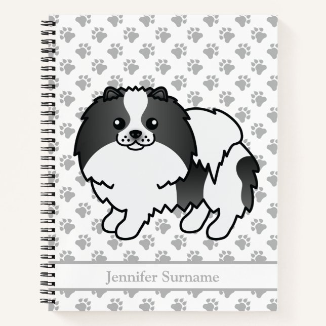 Black Parti-Colour Pomeranian Dog & Custom Text Notebook (Front)