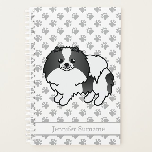 Black Parti-Colour Pomeranian Dog & Custom Text Planner (Front)