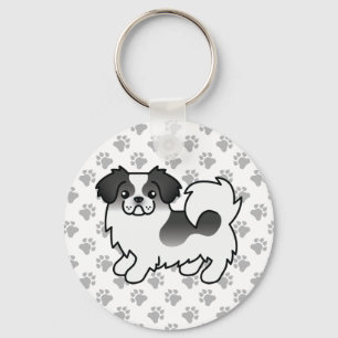 Black Parti-Colour Tibetan Spaniel Cute Cartoon Do Keychain