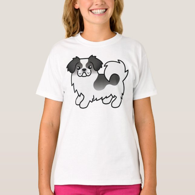 Black Parti-Colour Tibetan Spaniel Cute Cartoon Do T-Shirt (Front)