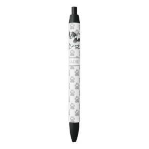 Black Parti-Colour Tibetan Spaniel Cute Dog & Name Ink Pen
