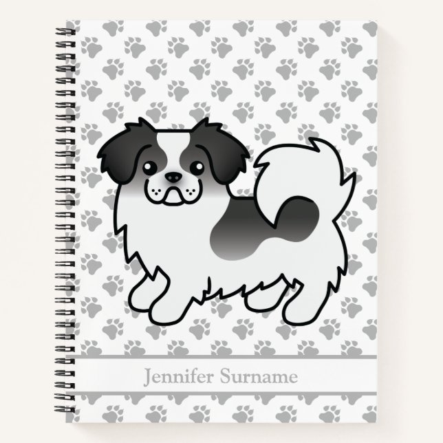 Black Parti-Colour Tibetan Spaniel Cute Dog & Text Notebook (Front)