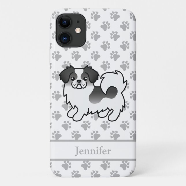 Black Parti-Colour Tibetan Spaniel Dog & Name Case-Mate iPhone Case (Back)