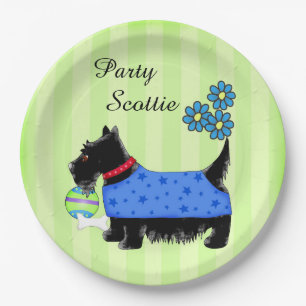 Black Party Scottie Dog Blue Clothes Green Custom Paper Plate