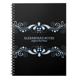 Black & Pastel Blue Tones Floral Lace Frame Notebook